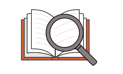 Illustration of book with a magnifying glass